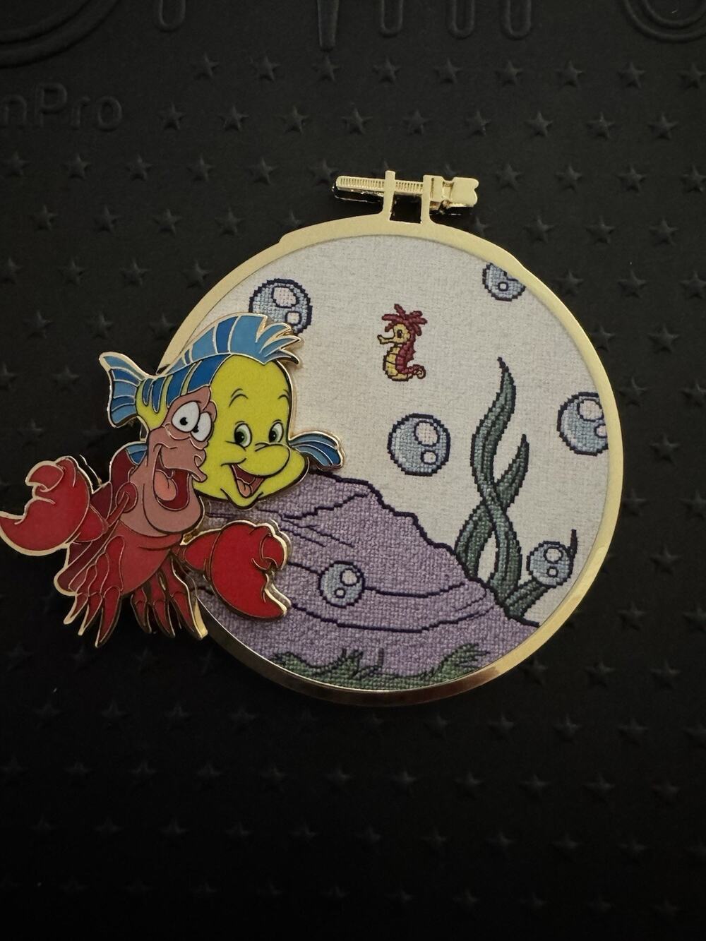 Disney PALM Little Mermaid Sebastian Flounder Sidekicks Cross Stitch Pin LE500
